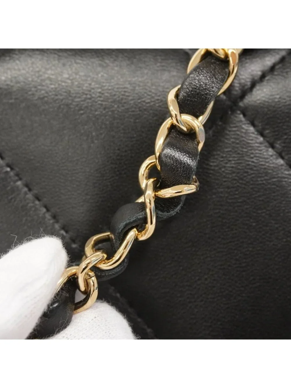 Chanel Handbag Quilted Lambskin Black Gold 2-Way Bag